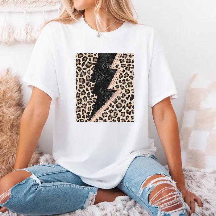 Leopard Lightning Bolt Graphic Tee - Vintage Inspired