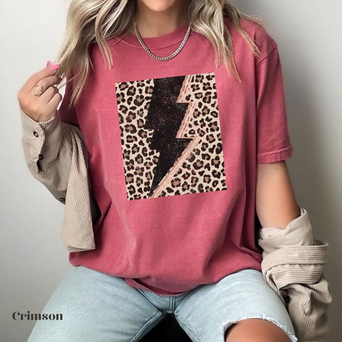 Leopard Lightning Bolt Graphic Tee - Vintage Inspired