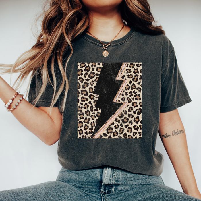 Leopard Lightning Bolt Graphic Tee - Vintage Inspired