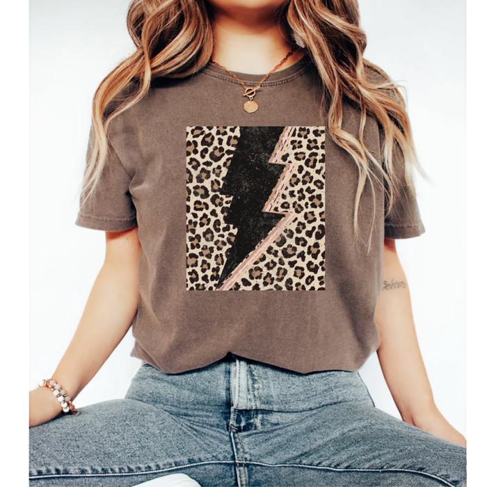 Leopard Lightning Bolt Graphic Tee - Vintage Inspired
