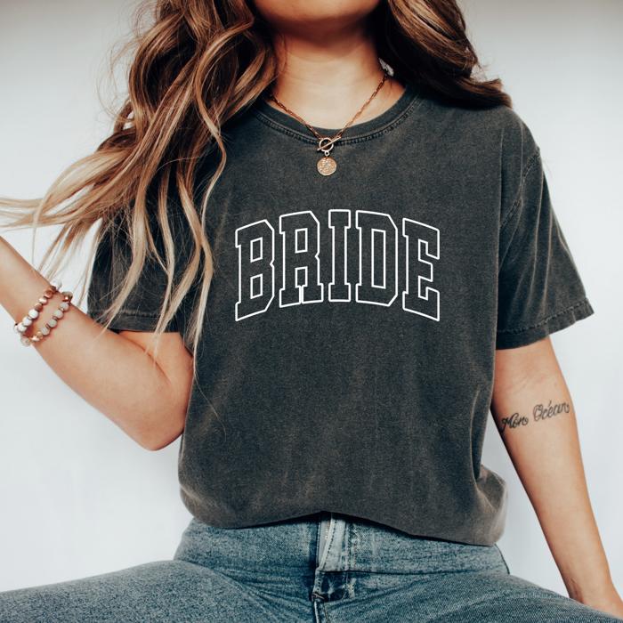 Bride Comfort Colors T shirt, Retro Bachelorette Party Shirt, Wedding Shirt, Bridal Party Shirt, Gift for Bride-to-Be, Custom Text Color Bride Shirt,  Bachelorette Gift