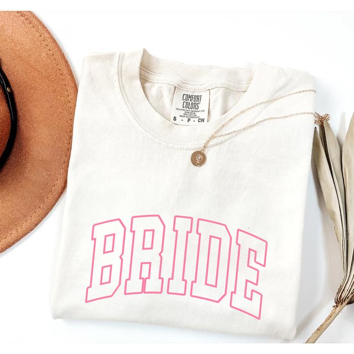 Bride Comfort Colors T shirt, Retro Bachelorette Party Shirt, Wedding Shirt, Bridal Party Shirt, Gift for Bride-to-Be, Custom Text Color Bride Shirt,  Bachelorette Gift