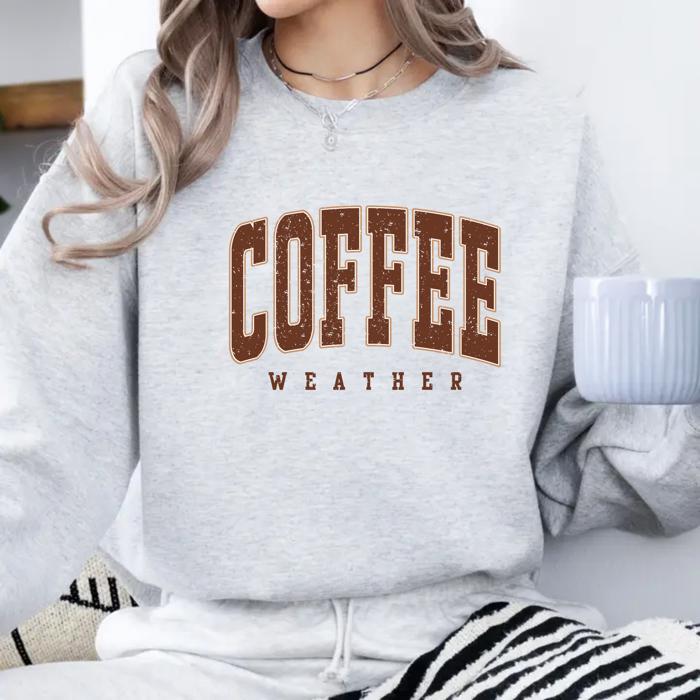 Coffee Weather Graphic Sweatshirt, Cozy Fall Pullover, Retro Autumn Top, Pumpkin Spice Season Outfit, Thanksgiving Shirt, Gift for Coffee Lovers