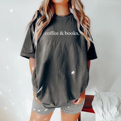 Coffee & Books Graphic Tee, Comfort Colors Oversized T-Shirt, Minimalist Book Lover Shirt – Back to School Outfit, Fall Aesthetic Tee, Gift for Readers