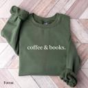  Coffee & Books Sweatshirt, Cozy Fall Crewneck Pullover, Minimalist Reading Lover Sweater – Book Club Outfit, Teacher Gift, Winter Aesthetic