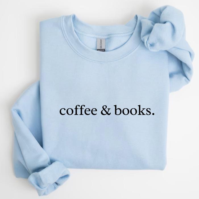 Coffee & Books Sweatshirt, Cozy Fall Crewneck Pullover, Minimalist Reading Lover Sweater – Book Club Outfit, Teacher Gift, Winter Aesthetic