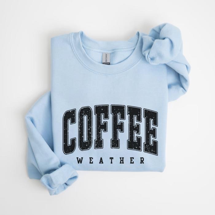 Coffee Weather Graphic Sweatshirt, Cozy Fall Pullover, Retro Autumn Top, Pumpkin Spice Season Outfit, Thanksgiving Shirt, Gift for Coffee Lovers