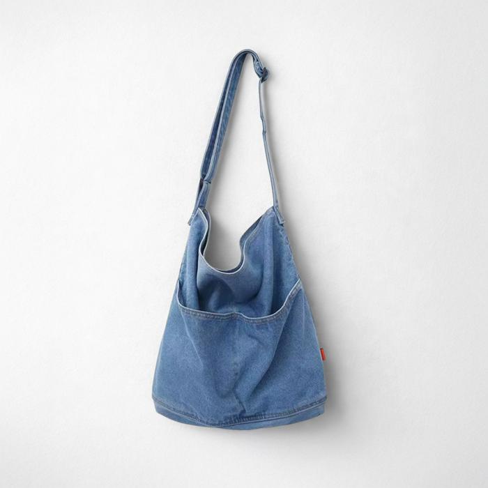 Denim Shoulder Bag, Vintage Jean Tote Purse with Pockets, Casual Crossbody Bag, Everyday Bag