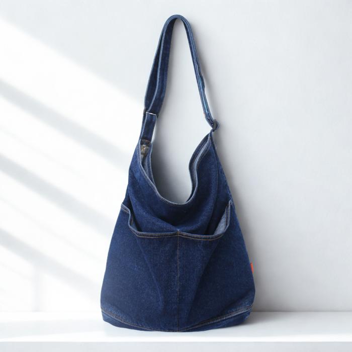 Denim Shoulder Bag, Vintage Jean Tote Purse with Pockets, Casual Crossbody Bag, Everyday Bag