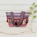  Boho Ethnic Tassel Tote Bag – Colorful Woven Shoulder Purse, Large Festival Beach Bag, Tribal Style Travel Tote, Summer Bag for Women