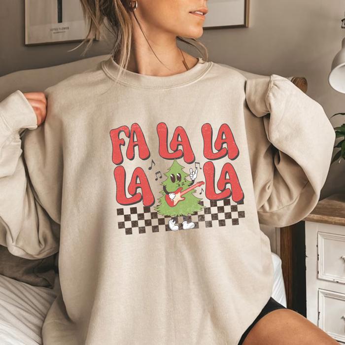 Fa La La La Christmas Sweatshirt – Funny Holiday Graphic Crewneck, Retro Festive Sweater, Cozy Unisex Winter Outfit, Gift for Everyone