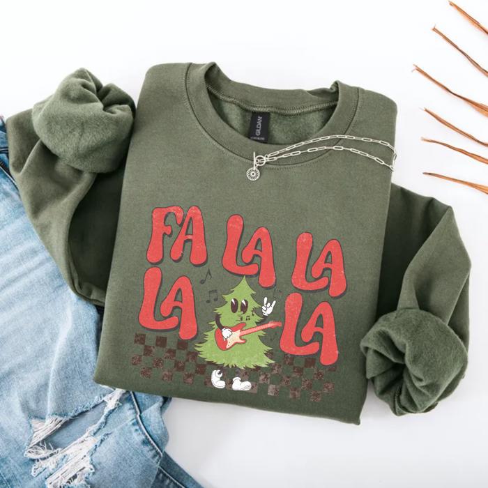 Fa La La La Christmas Sweatshirt – Funny Holiday Graphic Crewneck, Retro Festive Sweater, Cozy Unisex Winter Outfit, Gift for Everyone