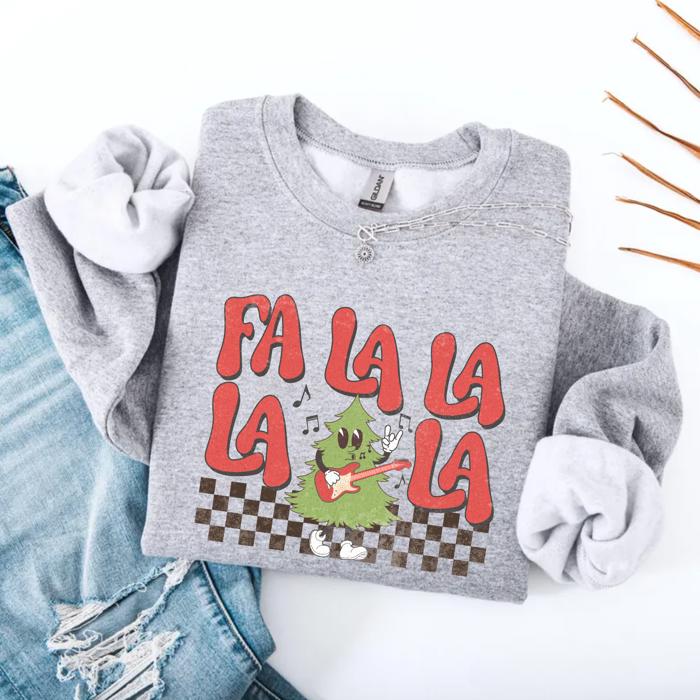 Fa La La La Christmas Sweatshirt – Funny Holiday Graphic Crewneck, Retro Festive Sweater, Cozy Unisex Winter Outfit, Gift for Everyone
