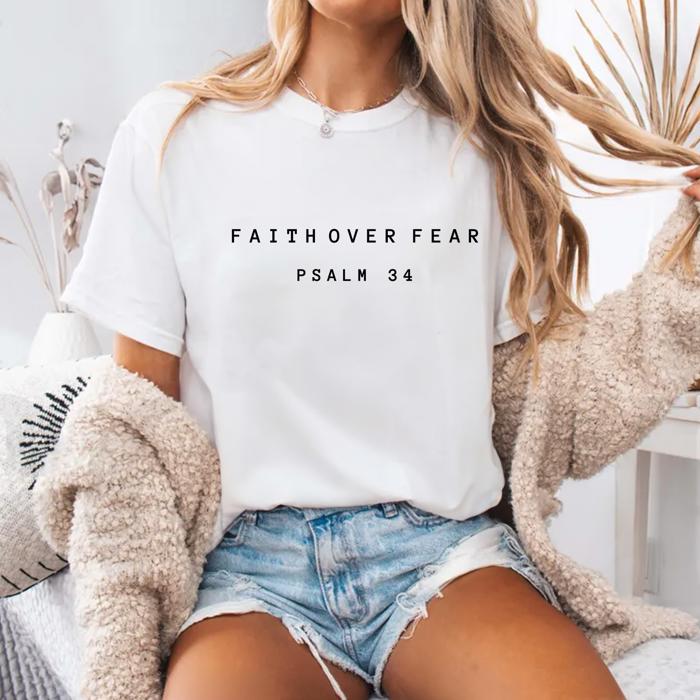 Faith Over Fear Christian Shirt by Comfort Colors – Psalm 34 Graphic Tee, Vintage Bible Verse Shirt, Fall Faith Tee, Gift for Her