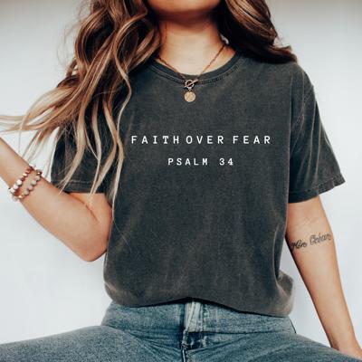 Faith Over Fear Christian Shirt by Comfort Colors – Psalm 34 Graphic Tee, Vintage Bible Verse Shirt, Fall Faith Tee, Gift for Her