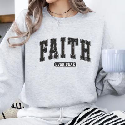 Faith over fear Sweatshirt, Christian Graphic Crewneck Pullover – Faith Quote Sweater, Religious Apparel, Positive Message Top, Gift for Women