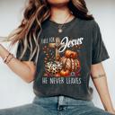  Fall for Jesus Pumpkin Graphic Tee, Christian Fall Shirt with Cross, Faith Based Autumn Top, Leopard Pumpkin Thanksgiving Shirt, Religious Graphic T-Shirt Gift for Women