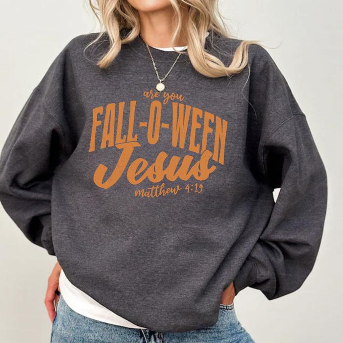 Fall-O-Ween Jesus Graphic Sweatshirt, Christian Faith Halloween Pullover, Vintage Fall Comfort Colors Style, Church Event Outfit, Seasonal Gift for Women