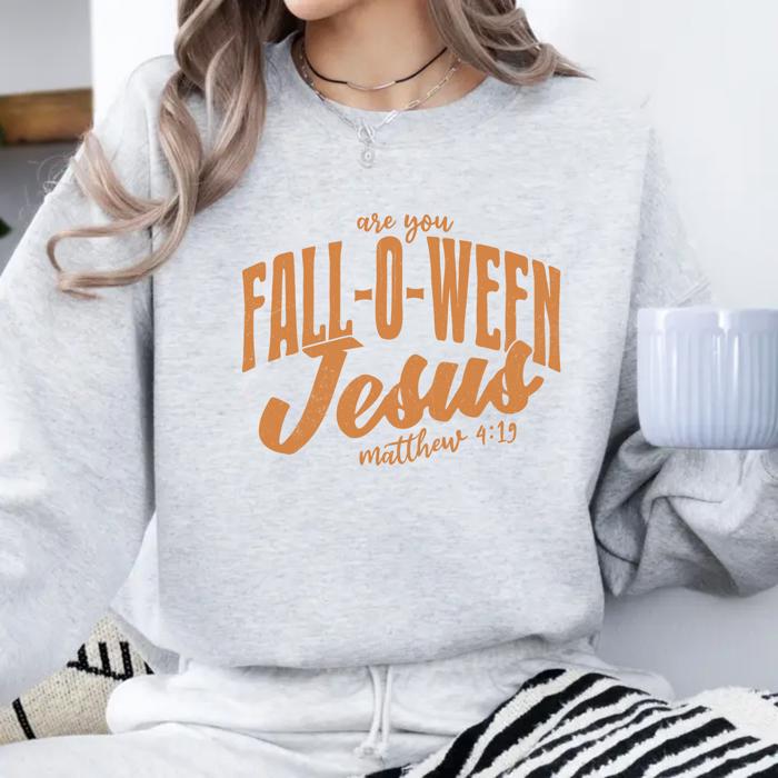 Fall-O-Ween Jesus Graphic Sweatshirt, Christian Faith Halloween Pullover, Vintage Fall Comfort Colors Style, Church Event Outfit, Seasonal Gift for Women