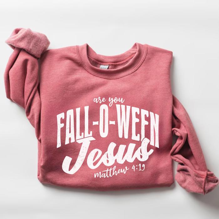 Fall-O-Ween Jesus Graphic Sweatshirt, Christian Faith Halloween Pullover, Vintage Fall Comfort Colors Style, Church Event Outfit, Seasonal Gift for Women