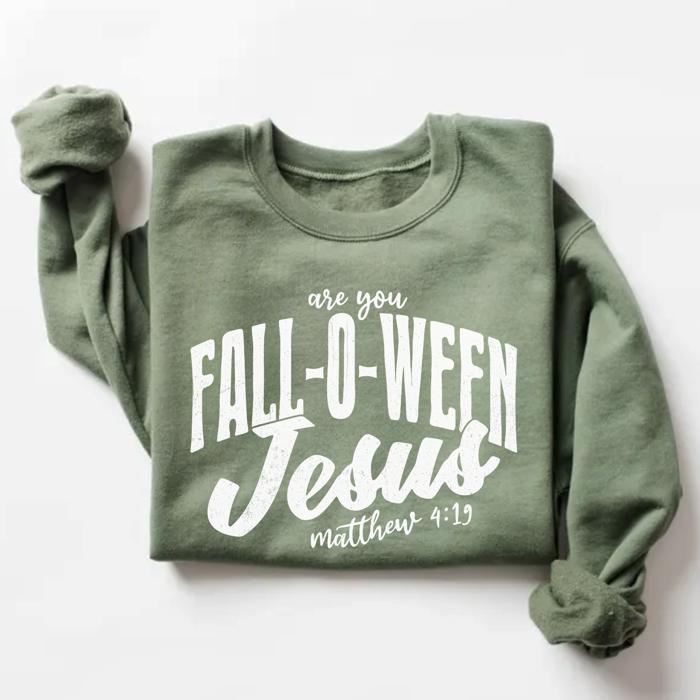 Fall-O-Ween Jesus Graphic Sweatshirt, Christian Faith Halloween Pullover, Vintage Fall Comfort Colors Style, Church Event Outfit, Seasonal Gift for Women