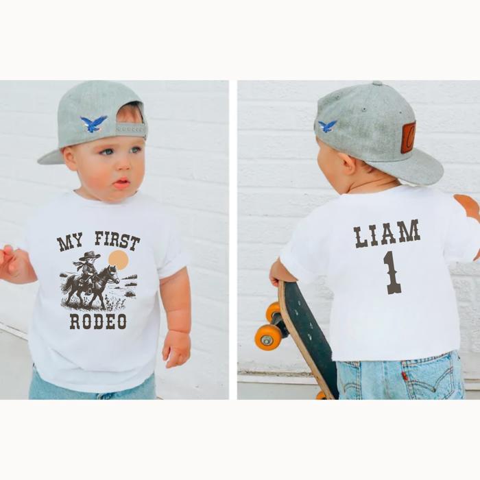 First Rodeo T Shirt – Custom Cowboy 1st Birthday Outfit, Western Toddler Tee with Name and Age, Personalized Wild One Party Shirt, Country Boy Gift Idea