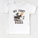  First Rodeo T Shirt – Custom Cowboy 1st Birthday Outfit, Western Toddler Tee with Name and Age, Personalized Wild One Party Shirt, Country Boy Gift Idea