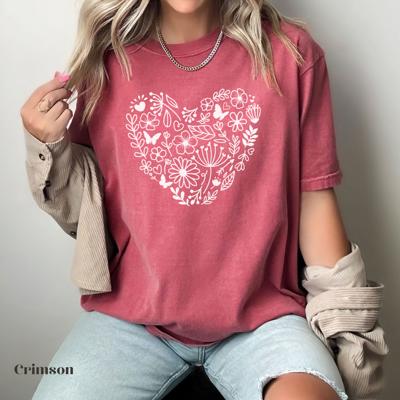 Floral Heart Graphic Tee by Comfort Colors – Minimal Line Art T-Shirt, Casual Aesthetic Shirt, Romantic Gift for Her, Boho Style Outfit