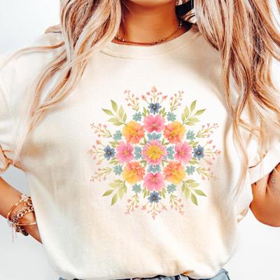 Floral Mandala Graphic T-Shirt – Vintage Bloom Tee for Women, Comfort Colors Shirt, Boho Botanical Aesthetic, Gift for Her