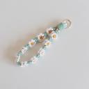 Green/ White Flower Macrame Keychain and Phone Strap – Boho Daisy Bag Charm, Aesthetic Cotton String Wristlet Lanyard, Cute Purse Accessory Gift