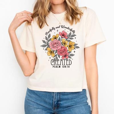 Fearfully and Wonderfully Created Crop Top by Comfort Colors – Psalm 139:14 Floral Christian Shirt, Faith-Based Graphic Tee, Encouraging Bible Verse Gift