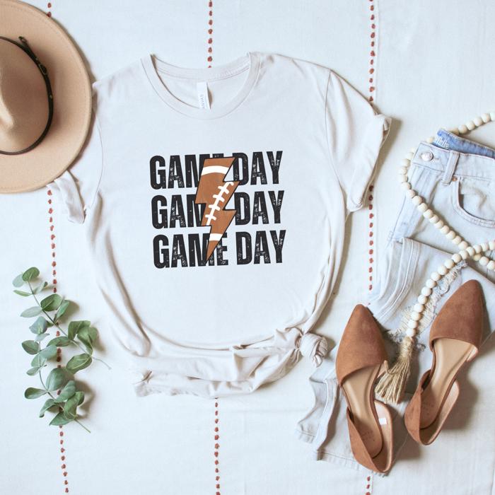 Game Day T shirt, Lightning Football Shirt, Retro Distressed Graphic Tee, Fall Sports Fan Outfit, College Gameday Shirt