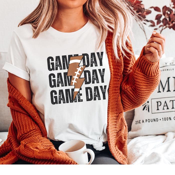 Game Day T shirt, Lightning Football Shirt, Retro Distressed Graphic Tee, Fall Sports Fan Outfit, College Gameday Shirt