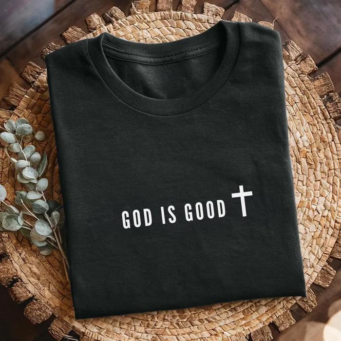 Christian Graphic T shirt, God Is Good Cross Tee, Minimal Faith Comfort Colors Shirt, Retro Religious T-Shirt, Bible Verse Tee, Gift for Her