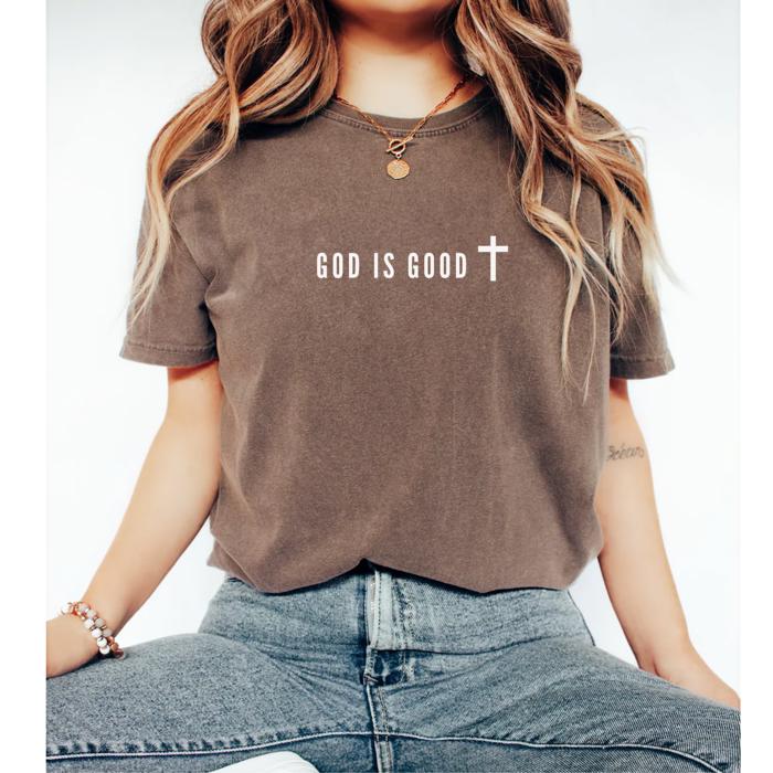 Christian Graphic T shirt, God Is Good Cross Tee, Minimal Faith Comfort Colors Shirt, Retro Religious T-Shirt, Bible Verse Tee, Gift for Her