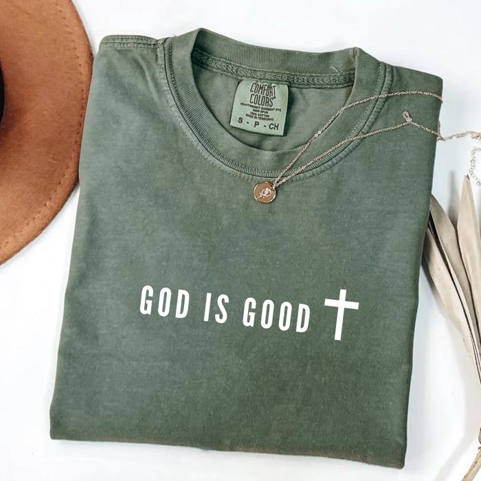 Christian Graphic T shirt, God Is Good Cross Tee, Minimal Faith Comfort Colors Shirt, Retro Religious T-Shirt, Bible Verse Tee, Gift for Her