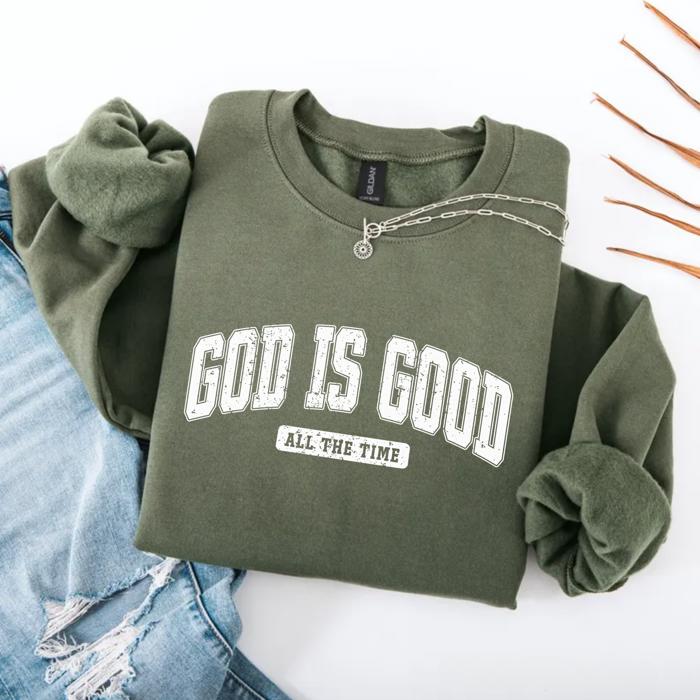 God Is Good Sweatshirt, Christian Graphic Crewneck Pullover – Faith Quote Sweater, Religious Apparel, Positive Message Top, Gift for Women