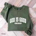  God Is Good Sweatshirt, Christian Graphic Crewneck Pullover – Faith Quote Sweater, Religious Apparel, Positive Message Top, Gift for Women
