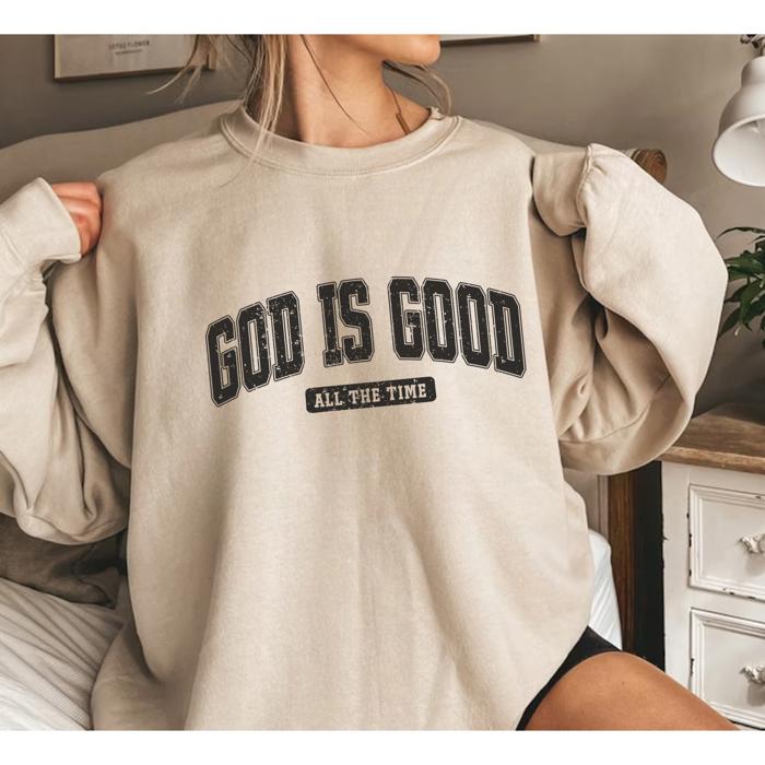 God Is Good Sweatshirt, Christian Graphic Crewneck Pullover – Faith Quote Sweater, Religious Apparel, Positive Message Top, Gift for Women