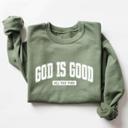  God Is Good Sweatshirt, Christian Graphic Crewneck Pullover – Faith Quote Sweater, Religious Apparel, Positive Message Top, Gift for Women