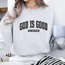  God Is Good Sweatshirt, Christian Graphic Crewneck Pullover – Faith Quote Sweater, Religious Apparel, Positive Message Top, Gift for Women