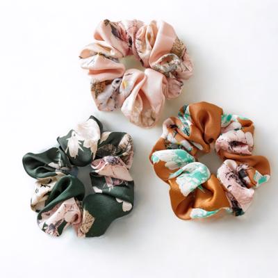 Floral Satin Scrunchie, Large Hair Ties for Women, Ponytail Holder, Elegant Hair Accessory, Bridesmaid Gift, Everyday Scrunchies