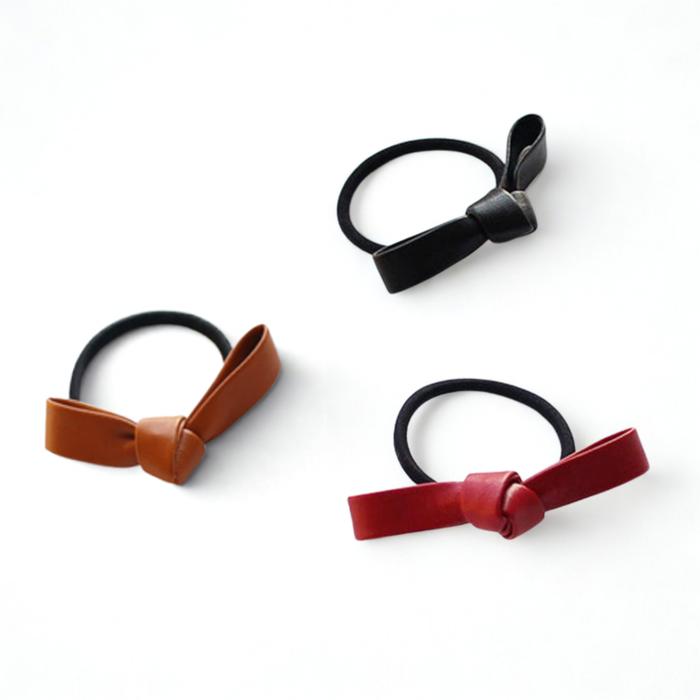Leather Bow Hair Tie, Faux Leather Ponytail Holder, Minimalist Hair Accessory for Women, Cute Hair Elastic, Gift for Her