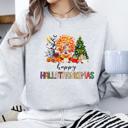  Happy Hallothanksmas Sweatshirt – Fall to Christmas Crewneck, Halloween Thanksgiving Christmas Sweatshirt, Holiday Graphic Pullover, Gift for Her