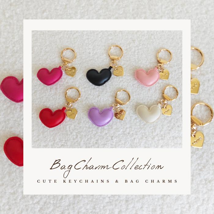 Heart Keychain with Gold Love Charm – Cute Puffy Heart Leather Bag Charm, Aesthetic PU Leather Keyring Gift for Her, Valentine's Accessory