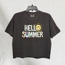  Hello Summer Graphic Comfort Colors Crop Top, Smiley Sun Shirt with Tropical Icons, Cute Summer Vibes Crop Top, Retro Beach Vacation Aesthetic Tee, Gift for Her