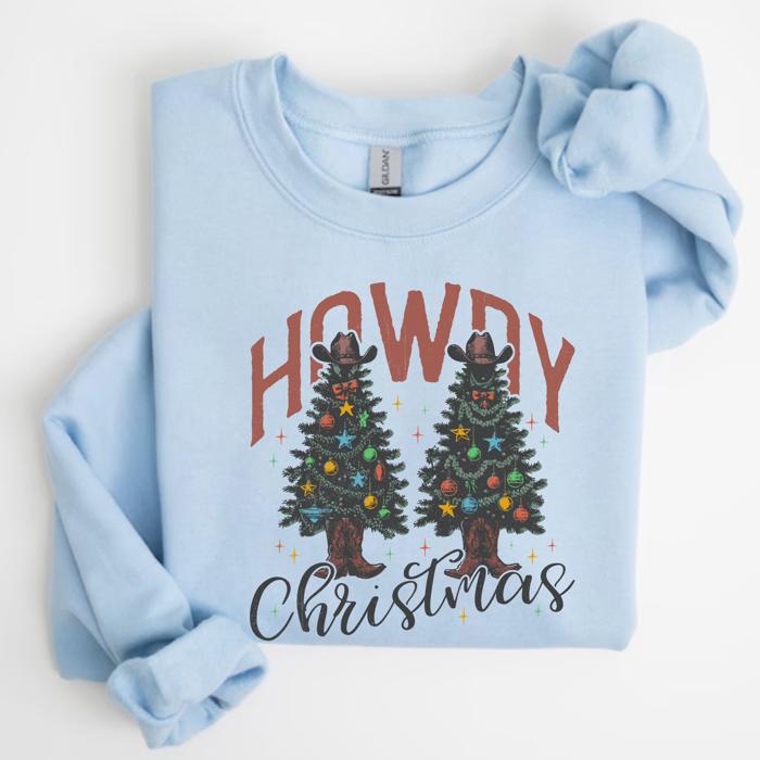 Howdy Christmas Sweatshirt – Western Holiday Crewneck, Cozy Retro Christmas Tree Pullover, Country Cowgirl Christmas Sweater, Gift for Her