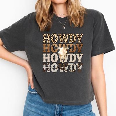 Howdy Western Skull Comfort Colors Crop Top, Leopard Cowgirl Graphic Tee – Y2K Country Rodeo T Shirt, Distressed Vintage Cowgirl Aesthetic, Summer Concert Outfit, Gift for Her
