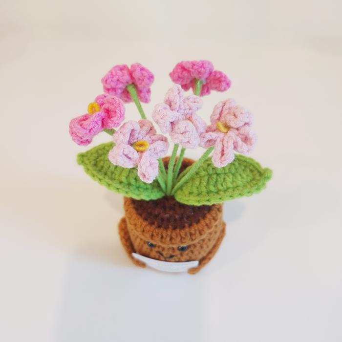 Crochet Flower Hug Pot – Emotional Support Potted Plant with Positive Message, Gift for Mom, Dad, or Teacher, Amigurumi Home Decor
