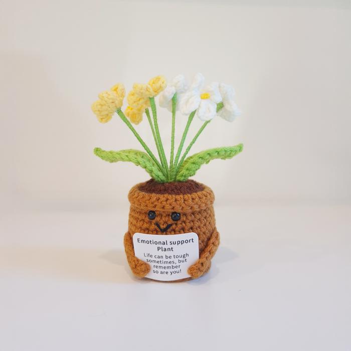 Crochet Flower Hug Pot – Emotional Support Potted Plant with Positive Message, Gift for Mom, Dad, or Teacher, Amigurumi Home Decor
